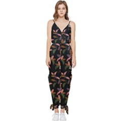 Animal Print Leaves Pattern Sleeveless Tie Ankle Jumpsuit by designsbymallika