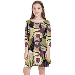 Buddy Christ Kids  Quarter Sleeve Skater Dress by Valentinaart