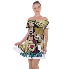 Buddy Christ Off Shoulder Velour Dress by Valentinaart