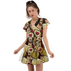 Buddy Christ Flutter Sleeve Wrap Dress by Valentinaart