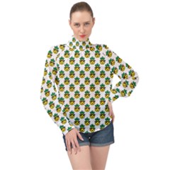 Holiday Pineapple High Neck Long Sleeve Chiffon Top by Sparkle