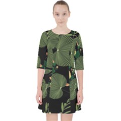 Tropical Vintage Yellow Hibiscus Floral Green Leaves Seamless Pattern Black Background  Pocket Dress by Sobalvarro