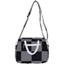 Black Gingham Check Pattern Rope Handles Shoulder Strap Bag View3