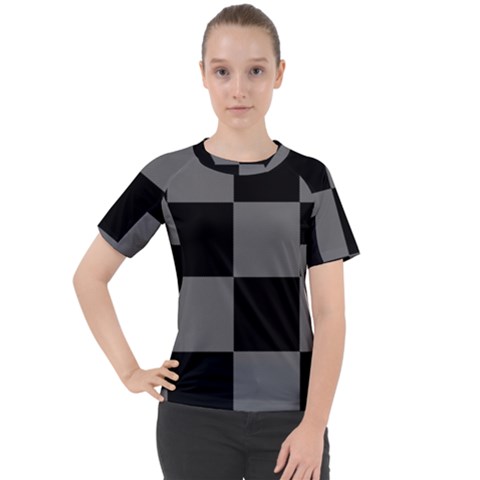 Black Gingham Check Pattern Women s Sport Raglan Tee by yoursparklingshop