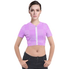 Pink Gingham Check Squares Short Sleeve Cropped Jacket by yoursparklingshop