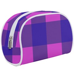 Blue And Pink Buffalo Plaid Check Squares Pattern Make Up Case (large) by yoursparklingshop