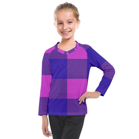 Blue And Pink Buffalo Plaid Check Squares Pattern Kids  Long Mesh Tee by yoursparklingshop