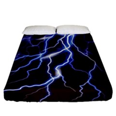 Blue Thunder At Night, Colorful Lightning Graphic Fitted Sheet (queen Size) by picsaspassion