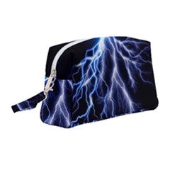 Blue Lightning At Night, Modern Graphic Art  Wristlet Pouch Bag (medium) by picsaspassion