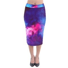 Colorful Pink And Blue Disco Smoke - Mist, Digital Art Velvet Midi Pencil Skirt by picsaspassion
