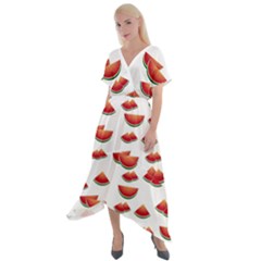 Summer Watermelon Pattern Cross Front Sharkbite Hem Maxi Dress by Dutashop