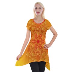 Fractal Yellow Orange Short Sleeve Side Drop Tunic by Dutashop