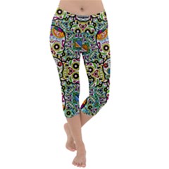 Sugar Skulls Pattern Lightweight Velour Capri Yoga Leggings by ExtraAwesomeSauce
