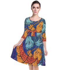 Koi Fish Quarter Sleeve Waist Band Dress by ExtraAwesomeSauce