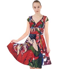 Geisha Geisha Cap Sleeve Front Wrap Midi Dress by ExtraAwesomeSauce