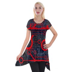 Tech - Red Short Sleeve Side Drop Tunic by ExtraAwesomeSauce