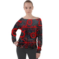 Tech - Red Off Shoulder Long Sleeve Velour Top by ExtraAwesomeSauce