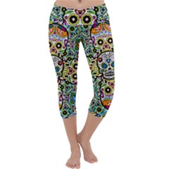 Sugar Skulls Pattern Capri Yoga Leggings by ExtraAwesomeSauce