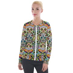 Sugar Skulls Pattern Velvet Zip Up Jacket by ExtraAwesomeSauce