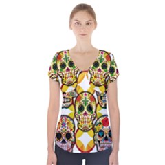 Sugar Skulls Short Sleeve Front Detail Top by ExtraAwesomeSauce