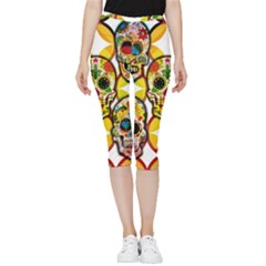 Sugar Skulls Inside Out Lightweight Velour Capri Leggings  by ExtraAwesomeSauce