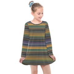Multicolored Linear Abstract Print Kids  Long Sleeve Dress by dflcprintsclothing