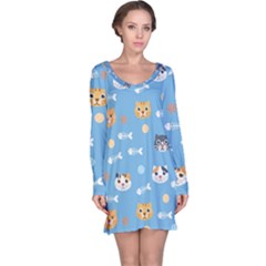Cute Cat Pattern Long Sleeve Nightdress by ExtraAwesomeSauce