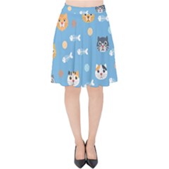 Cute Cat Pattern Velvet High Waist Skirt by ExtraAwesomeSauce