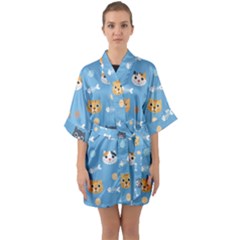 Cute Cat Pattern Half Sleeve Satin Kimono  by ExtraAwesomeSauce