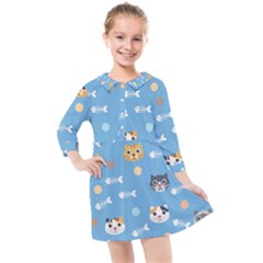 Cute Cat Pattern Kids  Quarter Sleeve Shirt Dress by ExtraAwesomeSauce