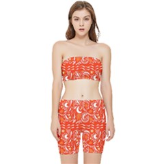 White Leaves Stretch Shorts And Tube Top Set by Eskimos