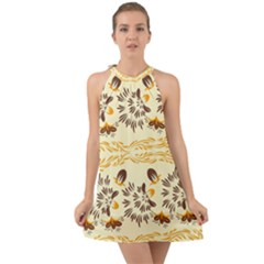 Decorative Flowers Halter Tie Back Chiffon Dress by Eskimos