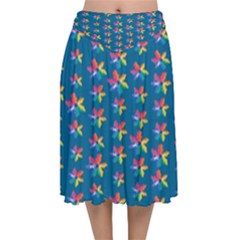 Rainbowcolor Velvet Flared Midi Skirt by Sparkle