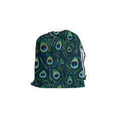Watercolor Peacock Feather Pattern Drawstring Pouch (small) by ExtraAwesomeSauce