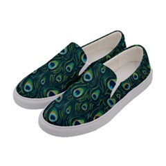Watercolor Peacock Feather Pattern Women s Canvas Slip Ons by ExtraAwesomeSauce