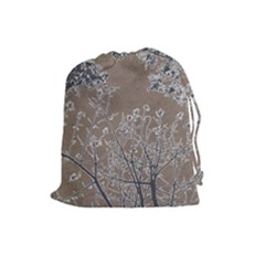 Linear Textured Botanical Motif Design Drawstring Pouch (large) by dflcprintsclothing