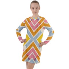 Line Pattern Cross Print Repeat Long Sleeve Hoodie Dress by Dutashop