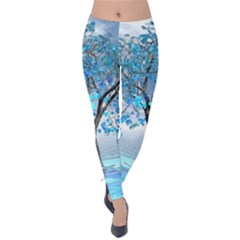 Crystal Blue Tree Velvet Leggings by icarusismartdesigns