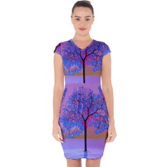 Tree Sunset Capsleeve Drawstring Dress  by icarusismartdesigns