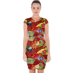 Floral Abstract Capsleeve Drawstring Dress  by icarusismartdesigns