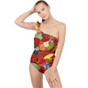 Floral Abstract Frilly One Shoulder Swimsuit View1