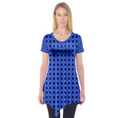 Basket Weave Basket Pattern Blue Short Sleeve Tunic  by Dutashop