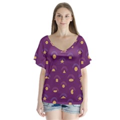 Geometric Figures V-neck Flutter Sleeve Top by SychEva