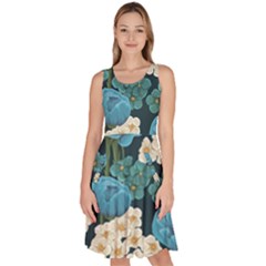 Blue Flowers Knee Length Skater Dress With Pockets by goljakoff