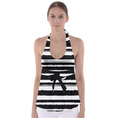 Bandes Abstrait Blanc/noir Babydoll Tankini Top by kcreatif