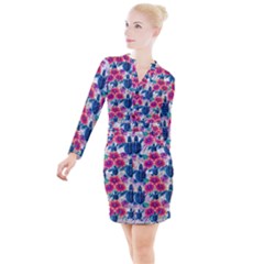 Tropical Flowers Turtles Cbdoilprincess 9a8efa63-1b6b-4226-a85c-858859e581d8 Button Long Sleeve Dress by CBDOilPrincess1