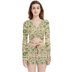 Folk Floral Pattern  Abstract Flowers Print  Seamless Pattern Velvet Wrap Crop Top And Shorts Set by Eskimos