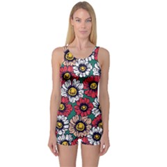 Daisy Colorfull Seamless Pattern One Piece Boyleg Swimsuit by Kizuneko