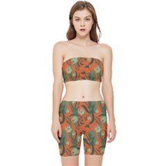 Folk Floral Pattern  Abstract Flowers Surface Design  Seamless Pattern Stretch Shorts And Tube Top Set by Eskimos