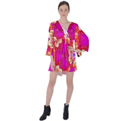 Newdesign V-neck Flare Sleeve Mini Dress by LW41021